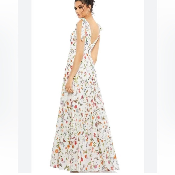 Ieena Mac Duggal 70198 Bow Strap Butterfly Floral Dress Maxi chiffon white 10 - Picture 3 of 11